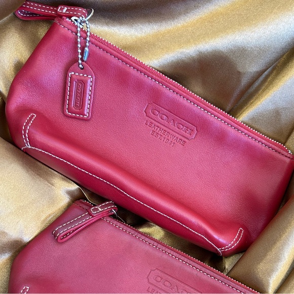 Coach Handbags - Coach Cherry Red Leather Vintage Cosmetic Pouches 🍒